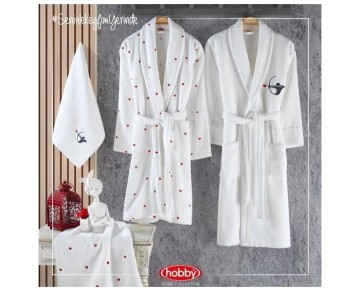Hobby Lubow - Pamuklu Bornoz Seti Beyaz