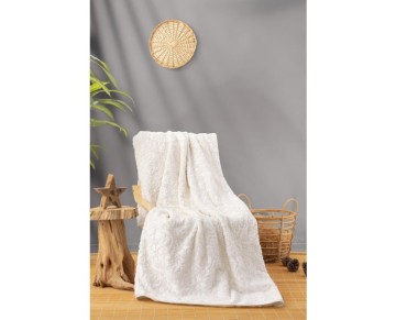 Cotton Box Emboss Çift Kişilik Battaniye Krem