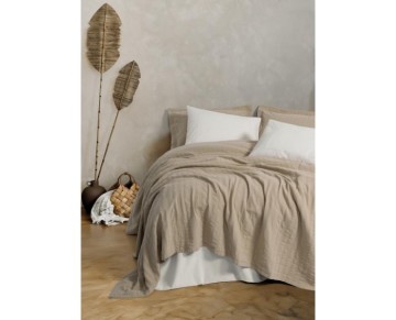 Cotton Box  Çift Kişilik Yatak Örtülü Pike Takımı Natura Vilo Bej