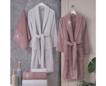 Hobby Line - Pamuklu Bornoz Seti - Gül A.Gri