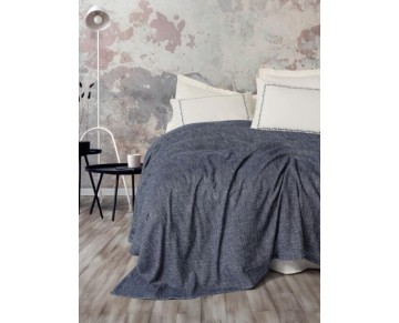 Cotton Box Embrova Şönil Çift Kişilik Yatak Örtüsü/Pike Takımı Loom Lacivert