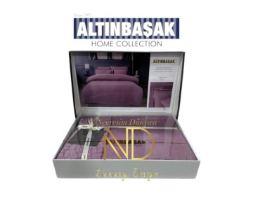 Altınbaşak Jakarlı Saten Çift Kişilik Nevresim Takımı Adelya Puce
