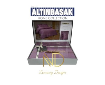 Altınbaşak Jakarlı Saten Çift Kişilik Nevresim Takımı Perle Puce