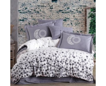 Hobby Çift Kişilik Poplin Nevresim Stars Gri
