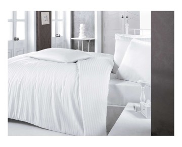 Clasy Çizgili Saten Nevresim Takımı Çift Kişilik Beyaz