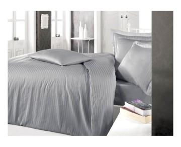 Clasy Çizgili Saten Nevresim Takımı Çift Kişilik Gri