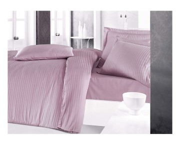 Clasy Çizgili Saten Nevresim Takımı Çift Kişilik Lila