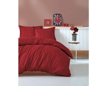 Cotton Box Çift Kişilik Saten Nevresim Takımı Elegante Stripe Bordo
