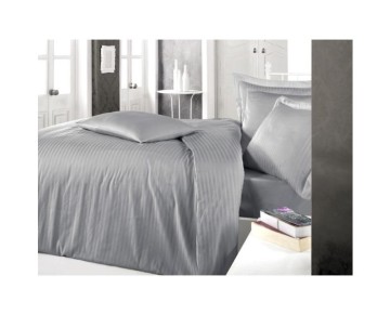 Clasy Çizgili Tek Kişilik Saten Nevresim Takımı Gri