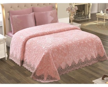 Nevresim Dünyası Anna Karina Çift Kişilik Çeyizlik Battaniye Takımı Safir Pudra