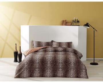 Taç Çift Kişilik Saten Nevresim Takımı Leopard Kahve