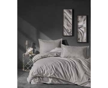 Cotton Box Çift Kişilik Saten Nevresim Takımı Elegante Stripe Bej