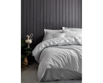 Cotton Box Çift Kişilik Jakarlı Saten Nevresim Takımı Leaf Buz Mavisi