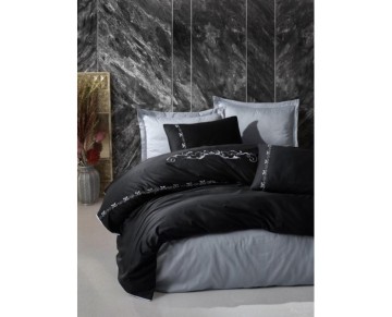 Cotton Box Brode Nakışlı Çift Kişilik Saten Nevresim Takımı Gloria Gri