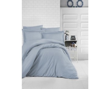 Clasy Çizgili Tek Kişilik Saten Nevresim Takımı Mavi