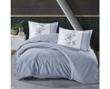 Clasy Butik Serisi Çizgili Ranforce Çift Kişilik Nevresim Takımı Suave v1 Mavi