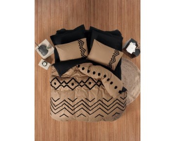 Cotton Box Puff Nakışlı Ranforce Çift Kişilik Nevresim Takımı Elio Bakır Siyah