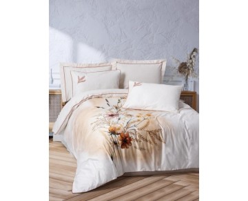 Cotton Box Çift Kişilik Elit Saten Nevresim Takımı Bouquet Ekru