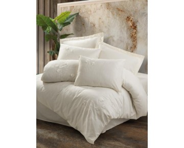 Cotton Box 3D Nakışlı Çift Kişilik Saten Nevresim Takımı Pure Ekru