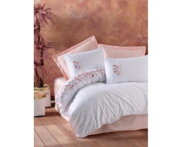 Cotton Box 3D Nakışlı Çift Kişilik Saten Nevresim Takımı Tiny Pudra