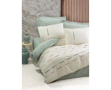 Cotton Box Brode Ranforce Çift Kişilik Nevresim Takımı İvory Yeşil