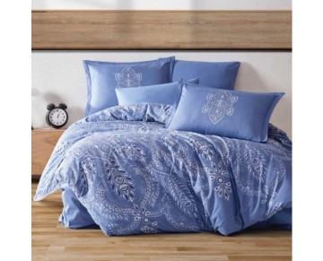 Clasy Pamuk Saten Çift Kişilik Nevresim Takımı Rovi v1 Mavi