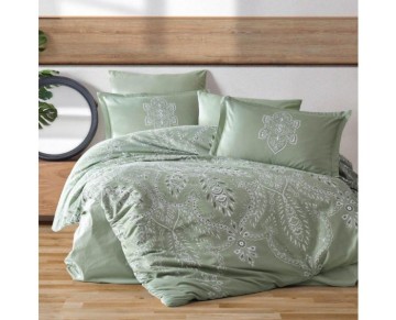 Clasy Pamuk Saten Çift Kişilik Nevresim Takımı Rovi v2 Yeşil