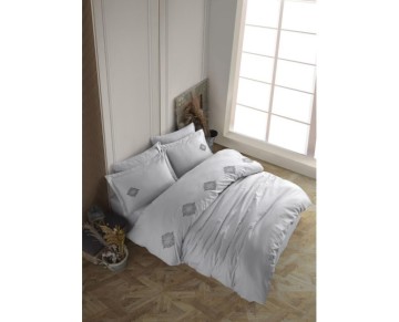 Hobby Çift Kişilik Poplin Premium Nakışlı Nevresim Azra Gri