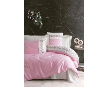 Cotton Box Brode Nakışlı Çift Kişilik Saten Nevresim Takımı Niobe Pembe