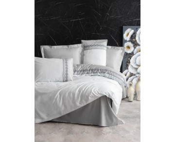 Cotton Box Brode Nakışlı Çift Kişilik Saten Nevresim Takımı Fedor Gri