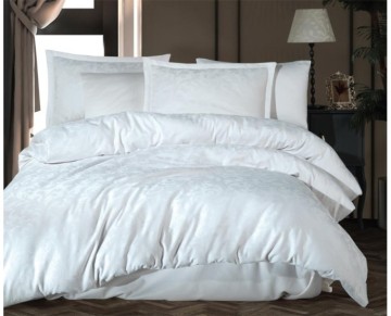 Clasy Exclusive Jakarlı Çift Kişilik Pamuk Saten Nevresim Takımı Pavaya v1 Beyaz