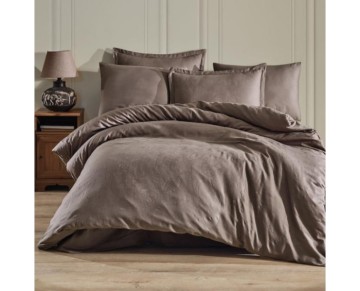 Clasy Exclusive Jakarlı Çift Kişilik Pamuk Saten Nevresim Takımı Sadra V1 Kahve