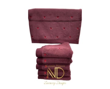 Hobby Lubow Love Fuşya Kırmızı Nakışlı 70x140 6'lı Havlu Seti