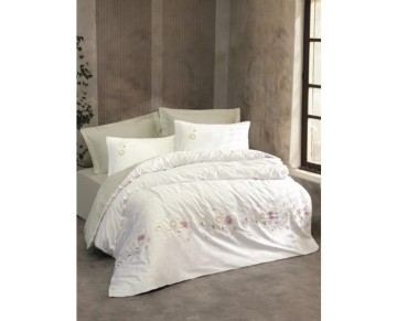 Cotton Box 3D Nakışlı Çift Kişilik Saten Nevresim Takımı Jenka Mint