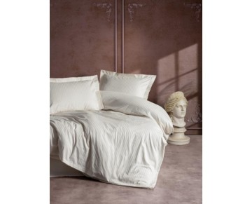 Cotton Box Çift Kişilik Saten Nevresim Takımı Elegante Stripe Ekru