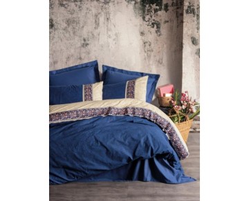 Cotton Box Folk Art Çift Kişilik Nevresim Takımı Rayen Lacivert