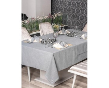 Cotton Box Pera Gri 8 Parça Keten Masa Örtüsü
