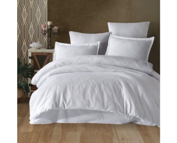 Clasy Exclusive Jakarlı Çift Kişilik Pamuk Saten Nevresim Takımı Vienna V1 Beyaz