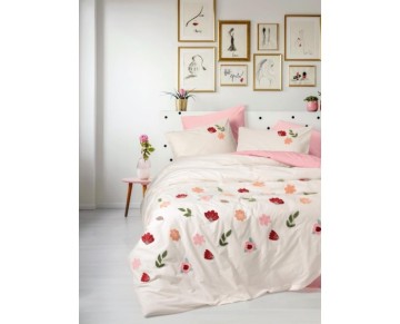 Cotton Box Puff Nakışlı Ranforce Çift Kişilik Nevresim Takımı Blossom Somon