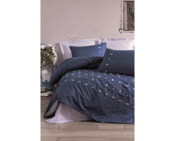 Cotton Box Brode Ranforce Çift Kişilik Nevresim Takımı Gina Lacivert
