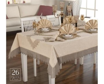 Anna Karina 25 Parça Masa Örtüsü Seti Karin Cappuccino