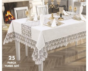 Anna Karina 25 Parça Masa Örtüsü Seti Midye Krem