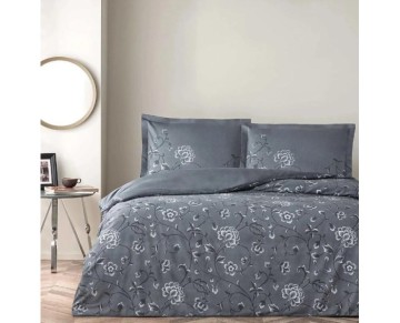 Taç Çift Kişilik Saten Nevresim Takımı Violetta Antrasit