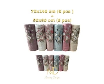 Nevresim Dünyası NH Mimoza Fitilli 6'lı havlu 50x90cm + 70X140 cm 6 Adet