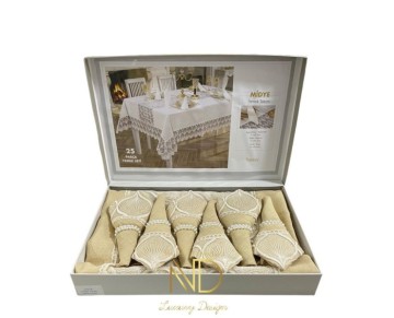 Anna Karina 25 Parça Masa Örtüsü Seti Midye Cappuccino