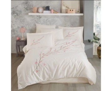 Hobby Çift Kişilik Poplin Premium Nakışlı Nevresim Vera Krem