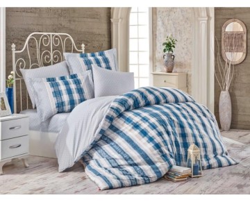 Hobby Çift Kişilik Poplin Nevresim Deborah Mavi