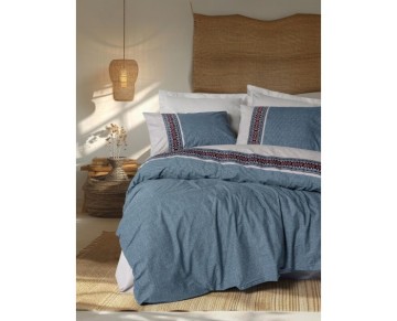 Cotton Box Folk Art Çift Kişilik Nevresim Takımı Polku Gri