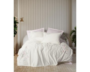 Cotton Box 3D Nakışlı Çift Kişilik Saten Nevresim Takımı Yedda Pudra