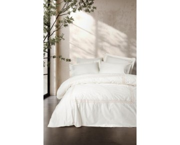 Cotton Box Brode Nakışlı Çift Kişilik Saten Nevresim Takımı Riley Ekru